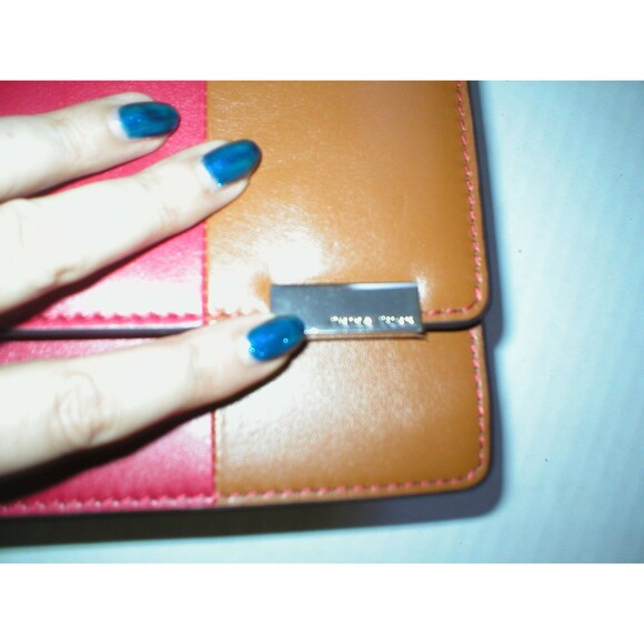 New NWT Trina Turk Designer Handbag Red Purple Tan Leather Flap Silver Womens - Picture 7 of 10